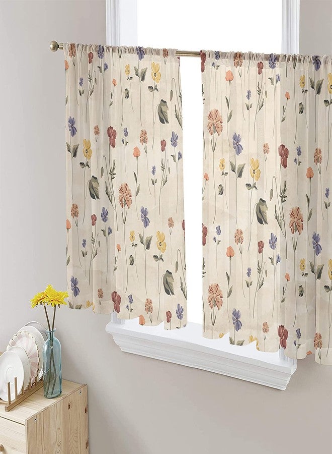 Futuregrace Semi Sheer Curtains 45 inch Length, Retro Small Floral Window Treatments Curtains,Light Filter Curtains Rod Pocket Drapes for Living Room Bedroom,2 Panels - Image 1